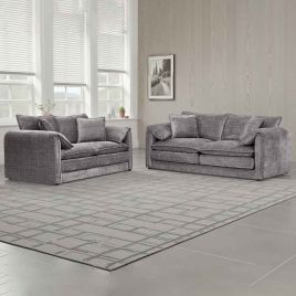 RIVINGTON Chenille Fabric 3  and 2 Seater Scatterback Sofa Set - Grey