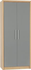 SELSEY 2 Door Wardrobe Grey High Gloss with Light Oak - 76cm