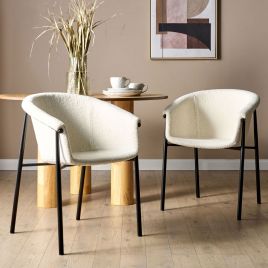 Set of 2 Boucle Dining Chairs Off-White AMES
