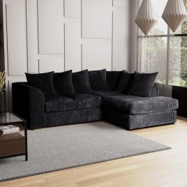 BLAKE Jumbo Cord 4 Seater L Shaped Scatterback Corner Sofa - Black, Right Hand Facing