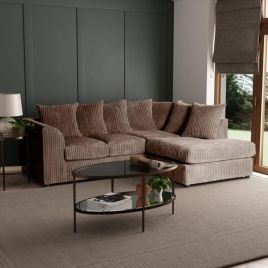 BLAKE Jumbo Cord 4 Seater L Shaped Scatterback Corner Sofa - Coffee, Right Hand Facing
