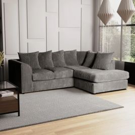 BLAKE Jumbo Cord 4 Seater L Shaped Scatterback Corner Sofa - Grey, Right Hand Facing
