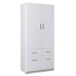 MANISTAI 2 Door Wardrobe with 4 Drawers White Gloss - 92cm