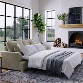 2 Seater Sofa Bed - HERITAGE Fabric - Dark Beige