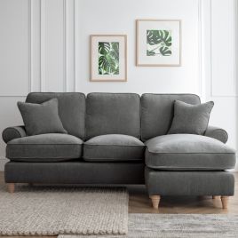 Corner Sofa - RAYONG Fabric 3 Seater Left Hand Facing - Charcoal