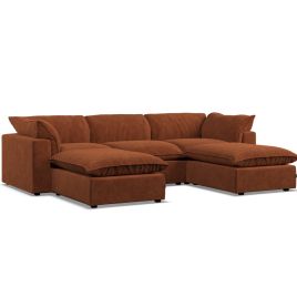 Corner Sofa - PUEBLA Fabric 5 Seater U Shaped Saffron - Footstool End