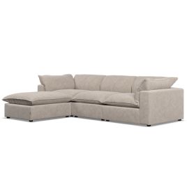 Corner Sofa - PUEBLA Fabric 3 Seater Right Hand Facing Fossil - Footstool End