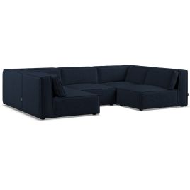 Corner Sofa - LUCCA Fabric 5 Seater U Shaped Deep Blue - Open End