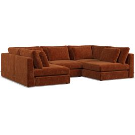 Corner Sofa - SOVA Fabric 5 Seater U Shaped Deep Terra - Open End