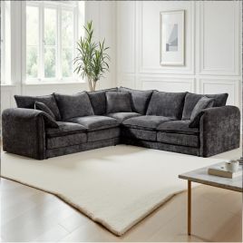 RIVINGTON Chenille Fabric Large 5 Seater L Shaped Corner Sofa - Black
