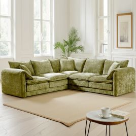 RIVINGTON Chenille Fabric Large 5 Seater L Shaped Corner Sofa - Green