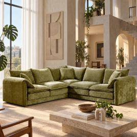 RIVINGTON Chenille Fabric Large 5 Seater L Shaped Corner Sofa - Green