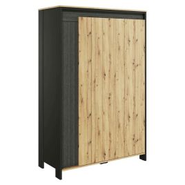 SPRINGHILL 3 Door Wardrobe Medium Oak and Black Matt - 123cm