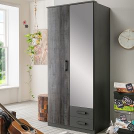 DARWIN 2 Door Wardrobe with 2 Drawers Grey - 90cm