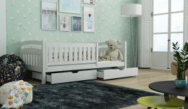 Terrance Wooden Bed with 2 Drawers Storage and Bonnell Foam Mattress - White