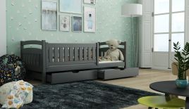 Terrance Wooden Bed with 2 Drawers Storage and Bonnell Foam Mattress - Graphite