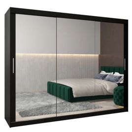 TIVERTONI 3 Door Mirrored Sliding Wardrobe Black - 250cm