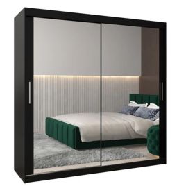 TIVERTONI 2 Door Mirrored Sliding Wardrobe Black - 200cm