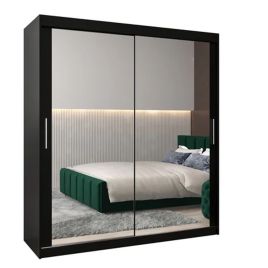 TIVERTONI 2 Door Mirrored Sliding Wardrobe Black - 180cm