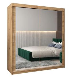 TIVERTONI 2 Door Mirrored Sliding Wardrobe Medium Oak - 180cm