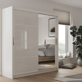 HIGHLAND 2 Door Mirrored Sliding Wardrobe White - 203cm