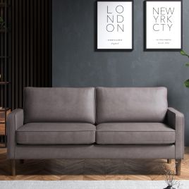 TREVANO Faux Leather 3 Seater Sofa - Grey