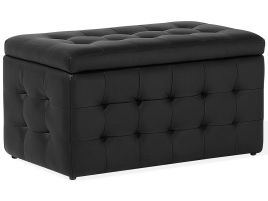 Ottoman Black Faux Leather Tufted Upholstery Bedroom Bench with Storage