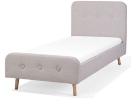 Slatted Bed Frame Beige Polyester Fabric Upholstered Wooden Legs 3ft EU Single Size Modern Design 