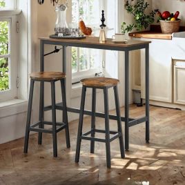 Bar Table Set - VERRA Kitchen Table with 2 Bar Stools - Brown Black