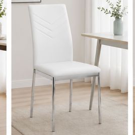 Lyme Regis Leather Effect Chrome Dining Chairs Set of 4 - White
