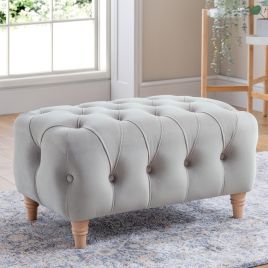 VELRANO Velvet Footstool - Chalk