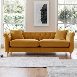 VELRANO Velvet 3 Seater Sofa - Ochre