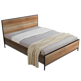 Wenatchee Decent Decor Bed Frame Classic Oak Effect with Black Metal Frame - Double 4ft6
