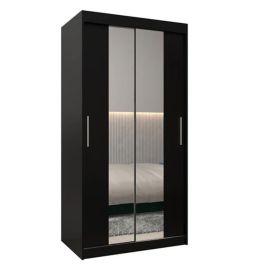 TIVERTON II 2 Door Mirrored Sliding Wardrobe Black - 100cm