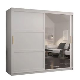 CLIFFORD 2 Door Mirrored Sliding Wardrobe White - 200cm