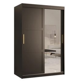 CLIFFORD 2 Door Mirrored Sliding Wardrobe Black - 120cm