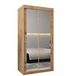 TIVERTONI 2 Door Mirrored Sliding Wardrobe Medium Oak - 100cm