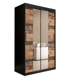 CURTIS II 2 Door Mirrored Sliding Wardrobe Black and Oak - 120cm