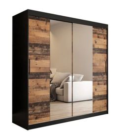CURTIS II 2 Door Mirrored Sliding Wardrobe Black and Oak - 200cm