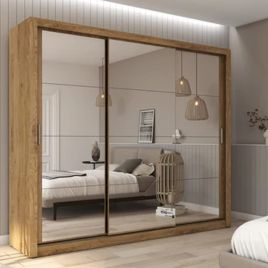 INNISFAIL 3 Door Mirrored Sliding Wardrobe Oak Shetland - 250cm