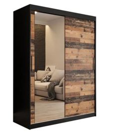 CURTIS 2 Door Mirrored Sliding Wardrobe Black and Oak - 150cm