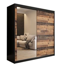 CURTIS 2 Door Mirrored Sliding Wardrobe Black and Oak - 200cm
