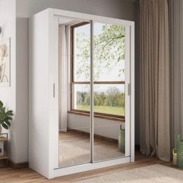 IRVINE 2 Door Mirrored Sliding Wardrobe White - 150cm
