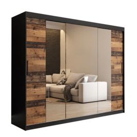 CURTIS II 3 Door Mirrored Sliding Wardrobe Black and Oak - 250cm