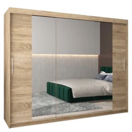 TIVERTON II 3 Door Mirrored Sliding Wardrobe Light Oak - 250cm
