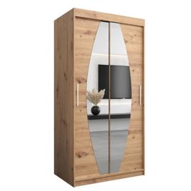 WRIGHT 2 Door Mirrored Sliding Wardrobe Medium Oak - 100cm