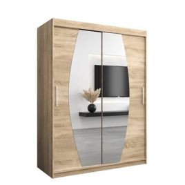 WRIGHT 2 Door Mirrored Sliding Wardrobe Light Oak - 150cm