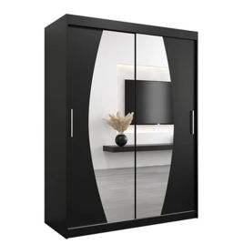 WRIGHT 2 Door Mirrored Sliding Wardrobe Black - 150cm