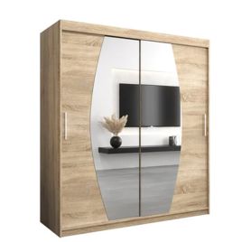 WRIGHT 2 Door Mirrored Sliding Wardrobe Light Oak - 180cm