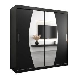 WRIGHT 2 Door Mirrored Sliding Wardrobe Black - 200cm